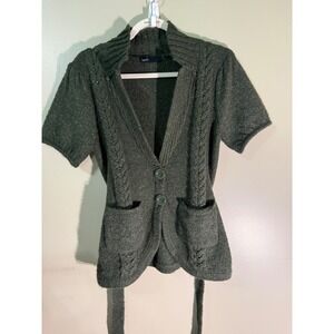 Kersh Womens Olive Green Short Sleeve Belted Cardigan Sweater Wool Blend Large